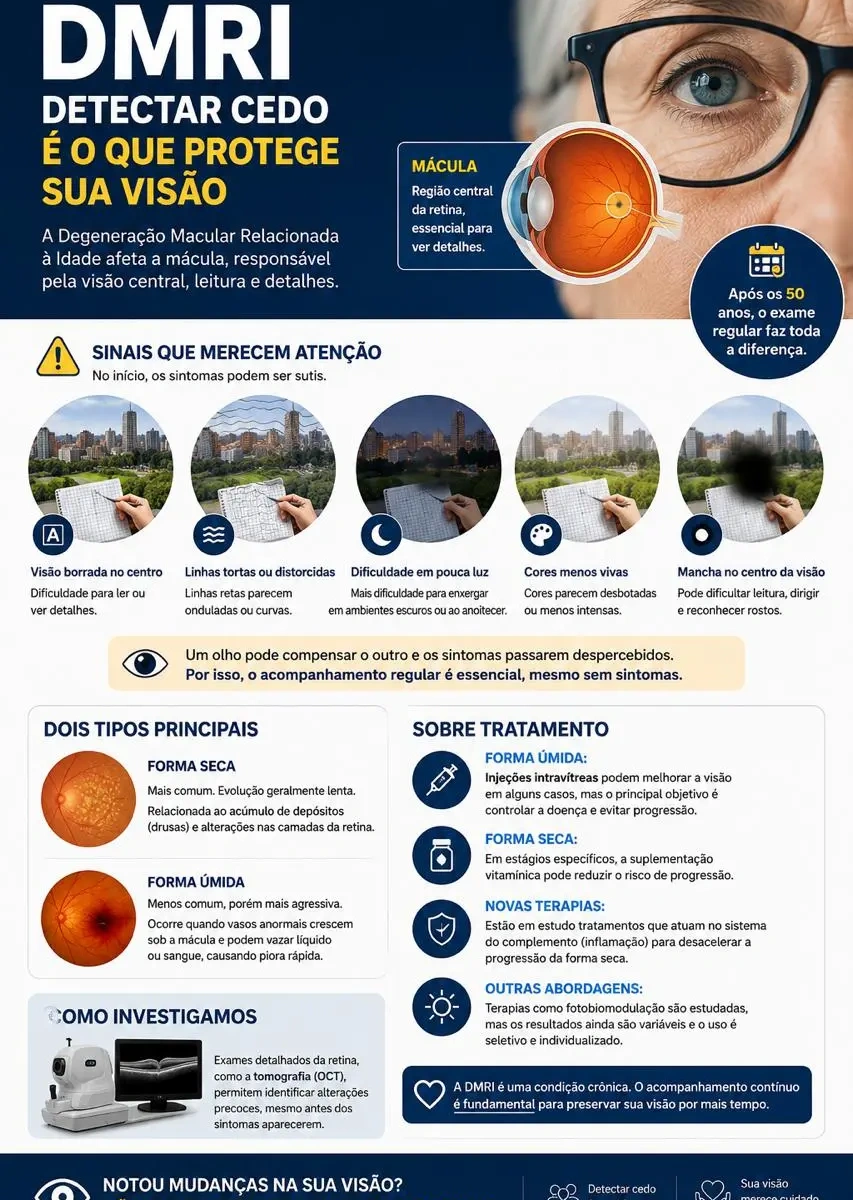 Esquema explicativo de DMRI — Degeneração Macular Relacionada à Idade ampliado
